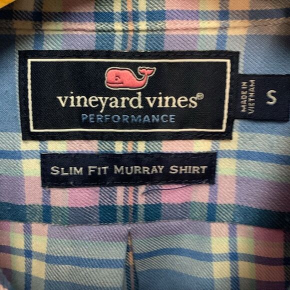Vineyard Vines Slim Fit Murray Blue Pink Plaid Performance Flannel Shirt Size S - Picture 6 of 12